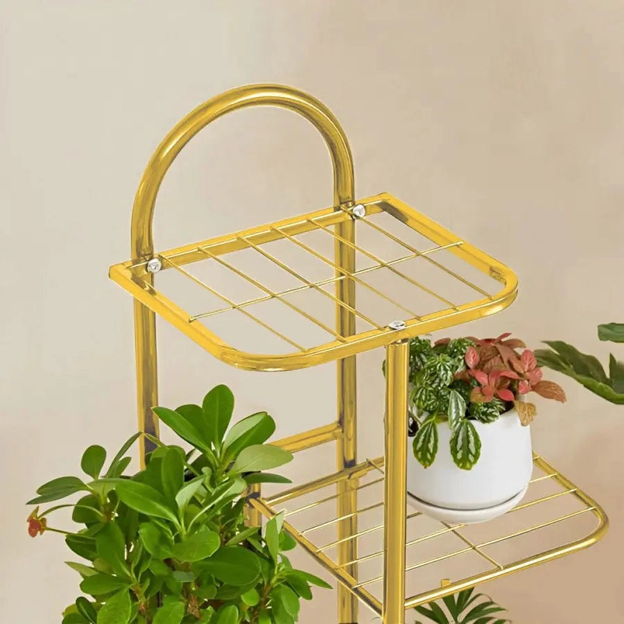 Arched 4 Tier Gold Metal Plant Stand for 5 Planters