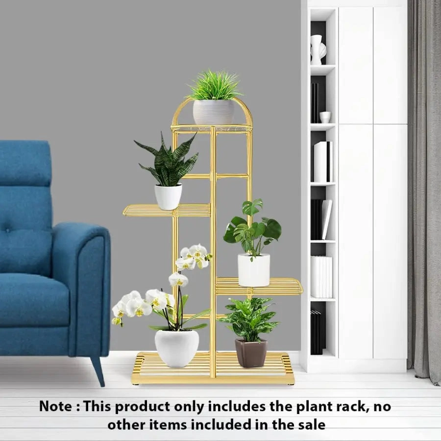 Arched 4 Tier Gold Metal Plant Stand for 5 Planters