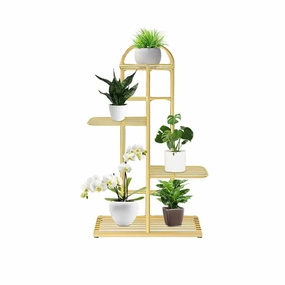 Arched 4 Tier Gold Metal Plant Stand for 5 Planters,plant shelf accessories