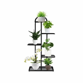Arched 5 Tier Black Metal Plant Stand for 6 Planters,plant shelf accessories
