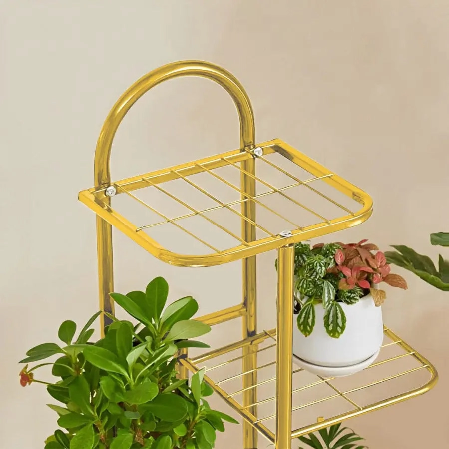 Arched 5 Tier Gold Metal Plant Stand for 6 Planters