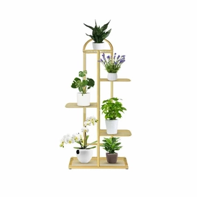 Arched 5 Tier Gold Metal Plant Stand for 6 Planters,plant shelf accessories