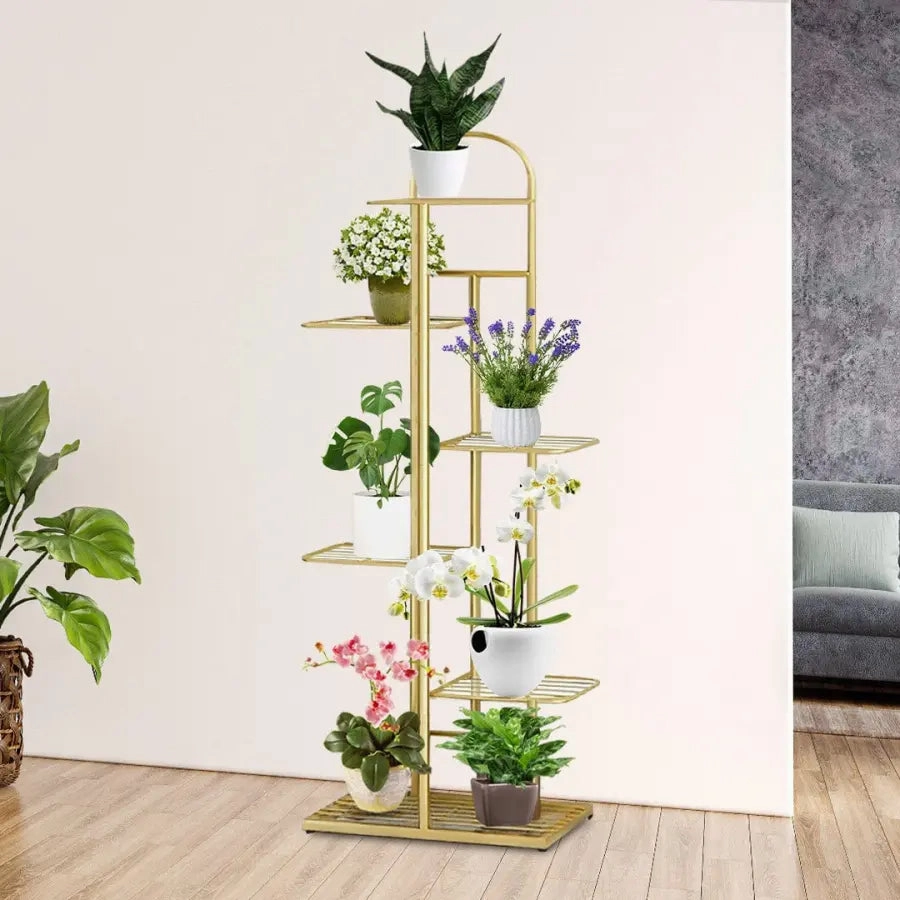 Arched 5 Tier Gold Metal Plant Stand for 6 Planters