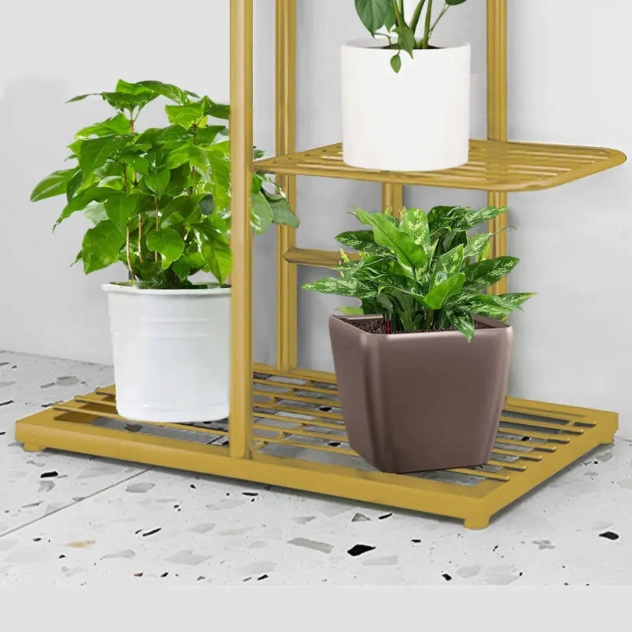 Arched 6 Tier Gold Metal Plant Stand for 7 Planters