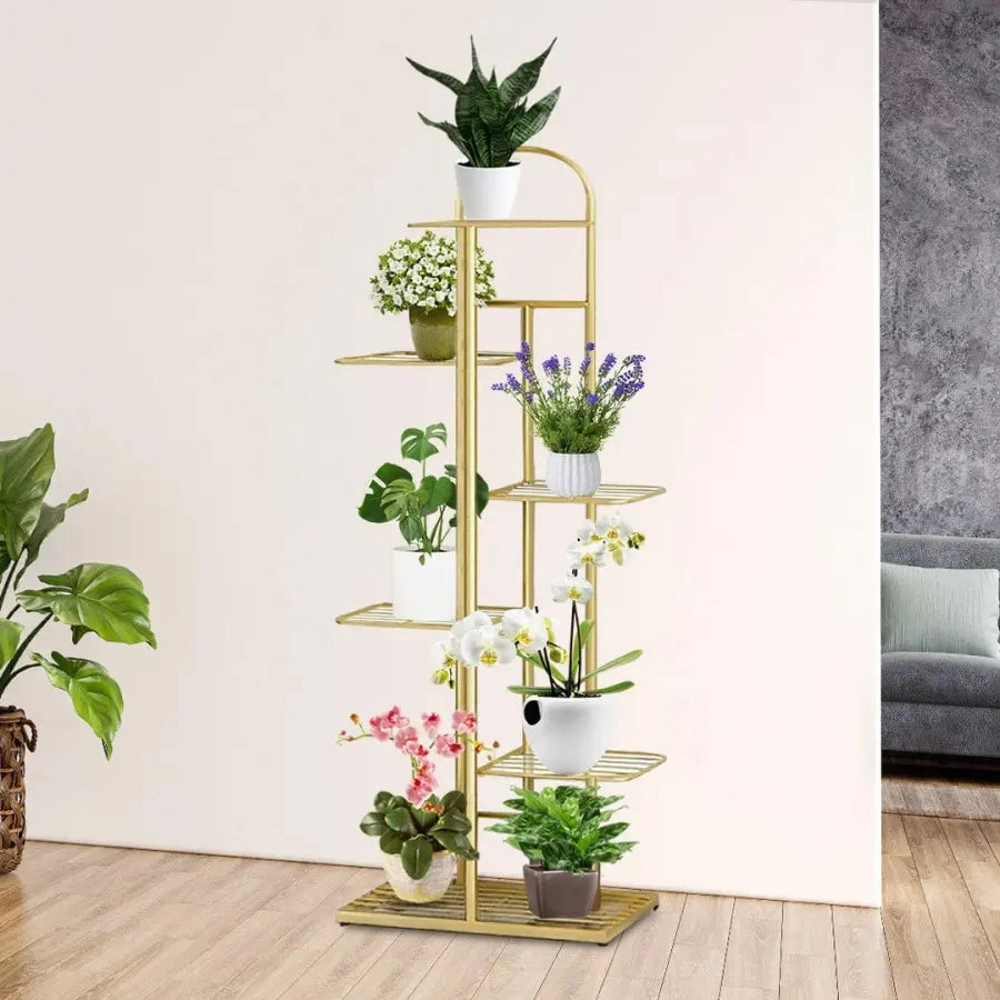 Arched 6 Tier Gold Metal Plant Stand for 7 Planters