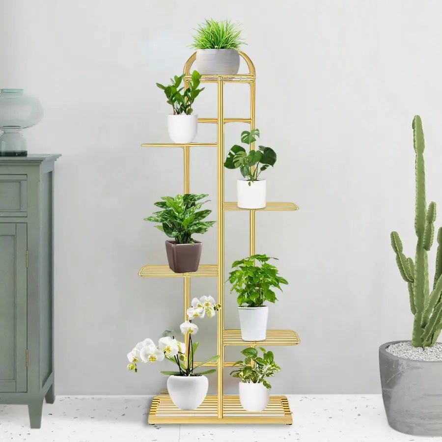 Arched 6 Tier Gold Metal Plant Stand for 7 Planters