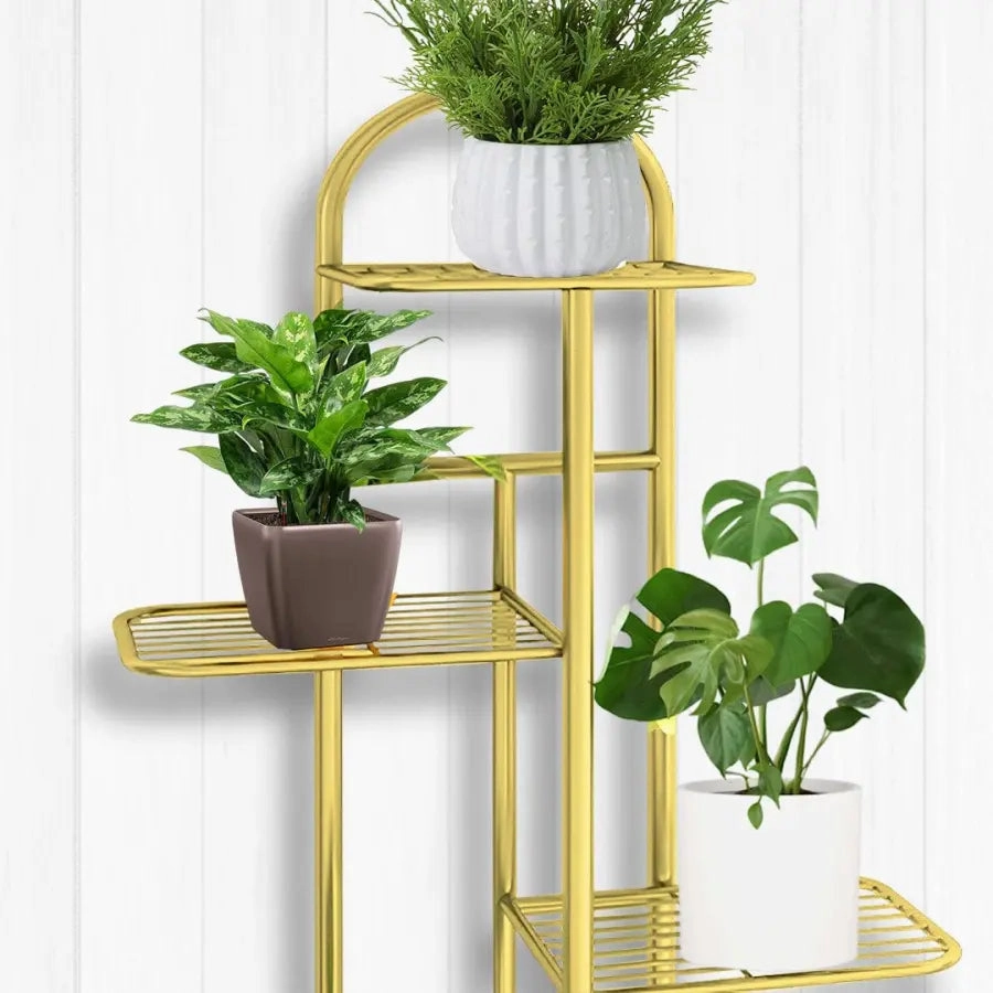 Arched 6 Tier Gold Metal Plant Stand for 7 Planters