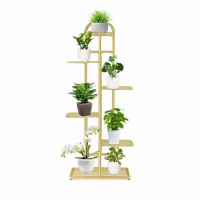 Arched 6 Tier Gold Metal Plant Stand for 7 Planters,plant shelf accessories