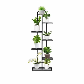 Arched 7 Tier Black Metal Plant Stand for 8 Planters,plant shelf accessories