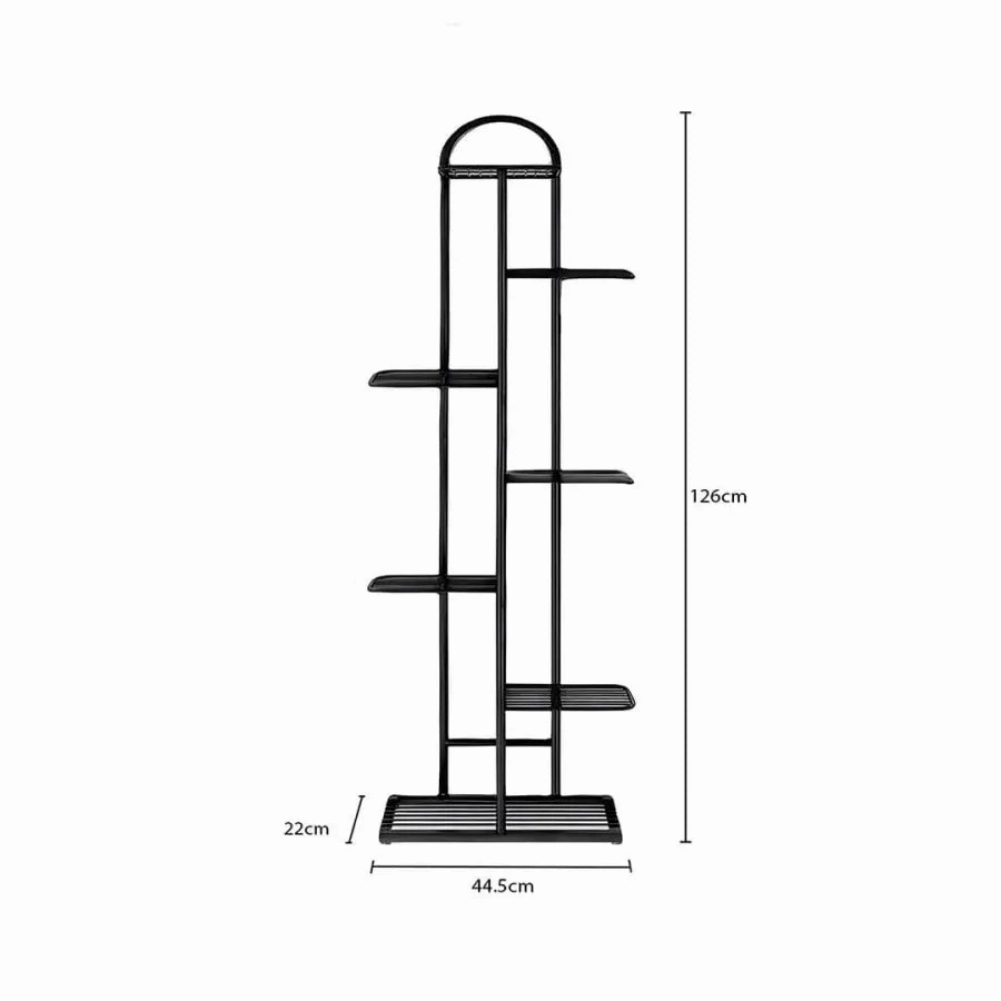 Arched 7 Tier Black Metal Plant Stand for 8 Planters