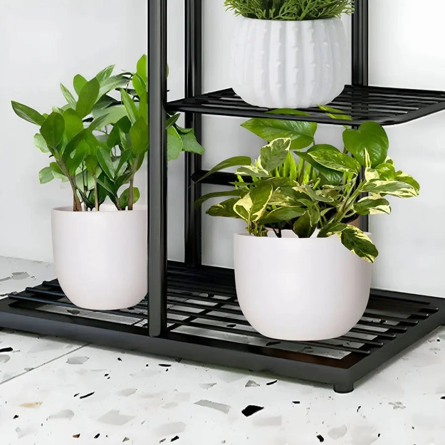 Arched 7 Tier Black Metal Plant Stand for 8 Planters