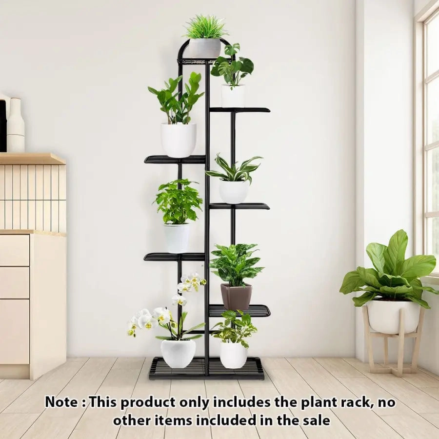 Arched 7 Tier Black Metal Plant Stand for 8 Planters