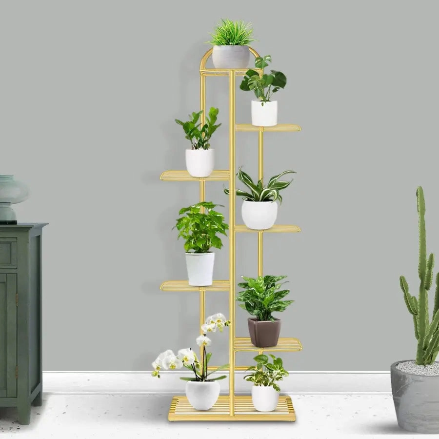 Arched 7 Tier Gold Metal Plant Stand for 8 Planters