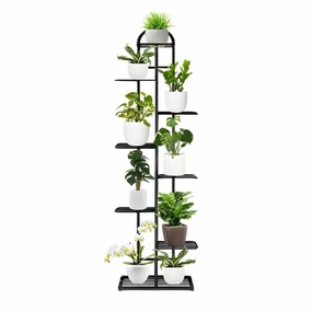 Arched 8 Tier Black Metal Plant Stand for 9 Planters,plant shelf accessories