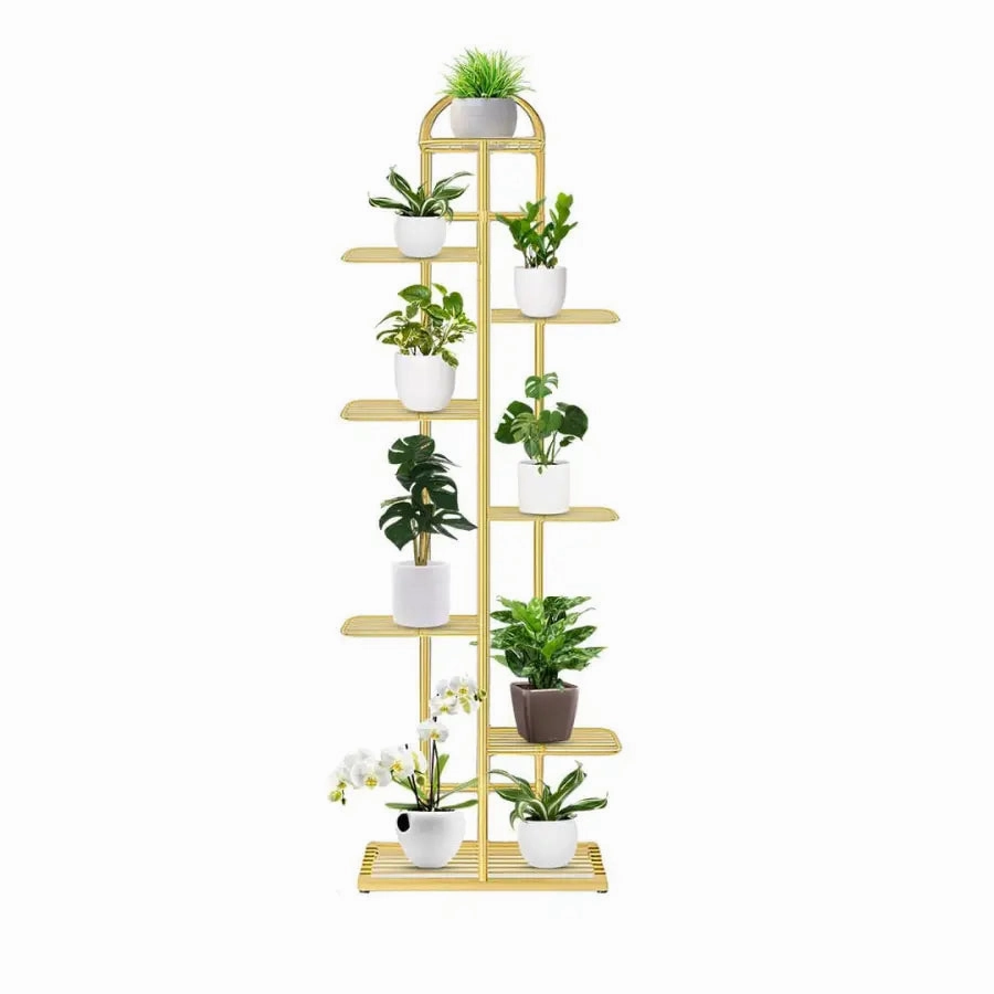 Arched 8 Tier Gold Metal Plant Stand for 9 Planters,plant shelf accessories