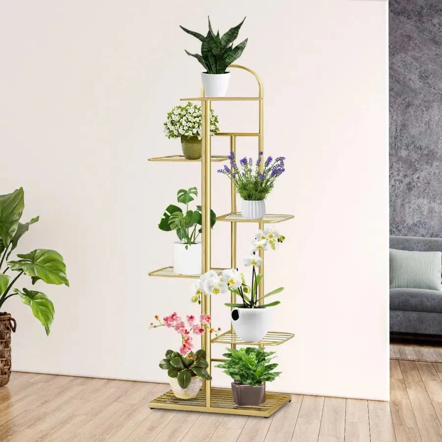 Arched 8 Tier Gold Metal Plant Stand for 9 Planters