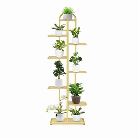Arched 8 Tier Gold Metal Plant Stand for 9 Planters,plant shelf accessories