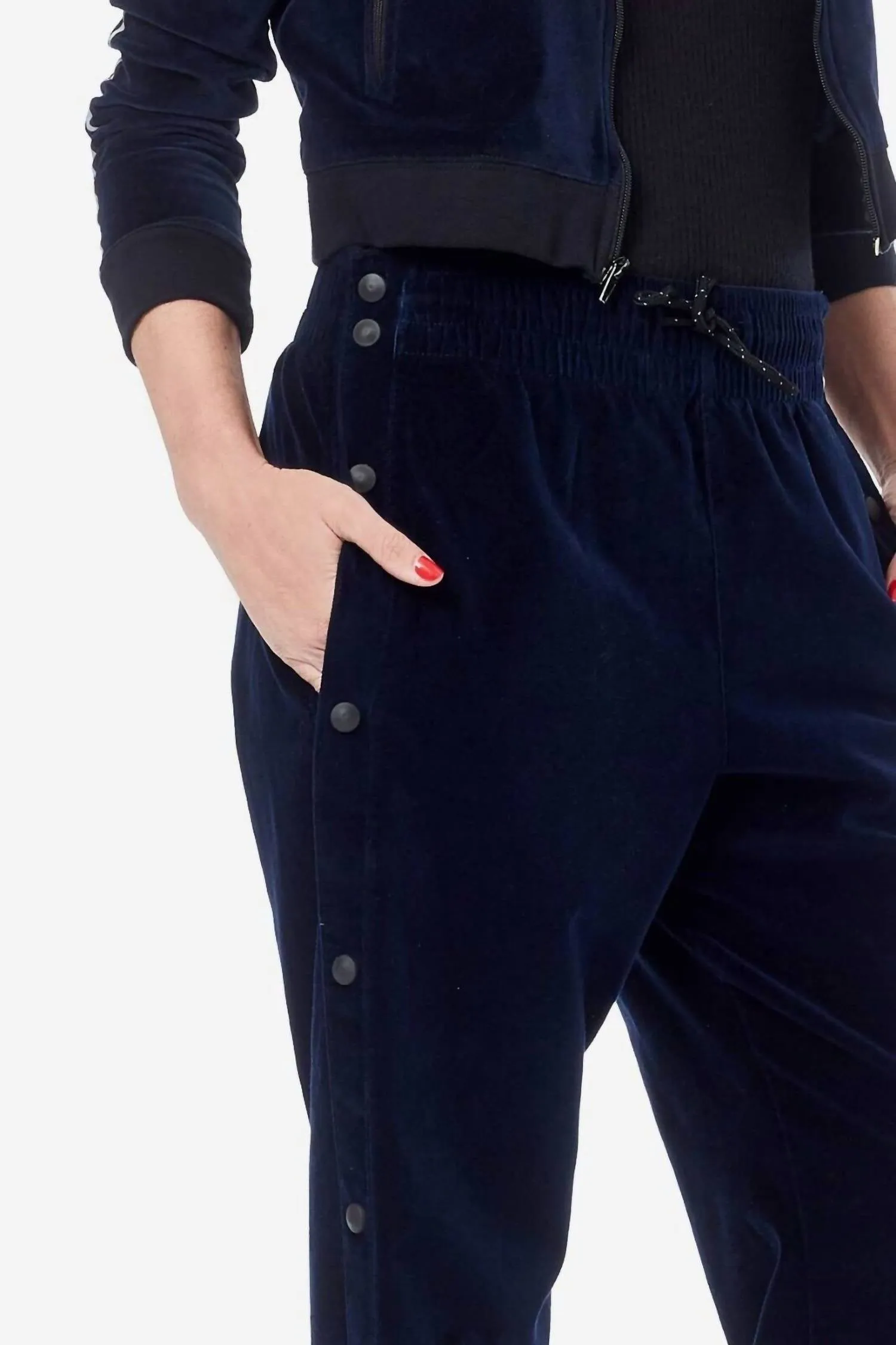 Aria Velvet Seitenschnapp-Hose in Blau