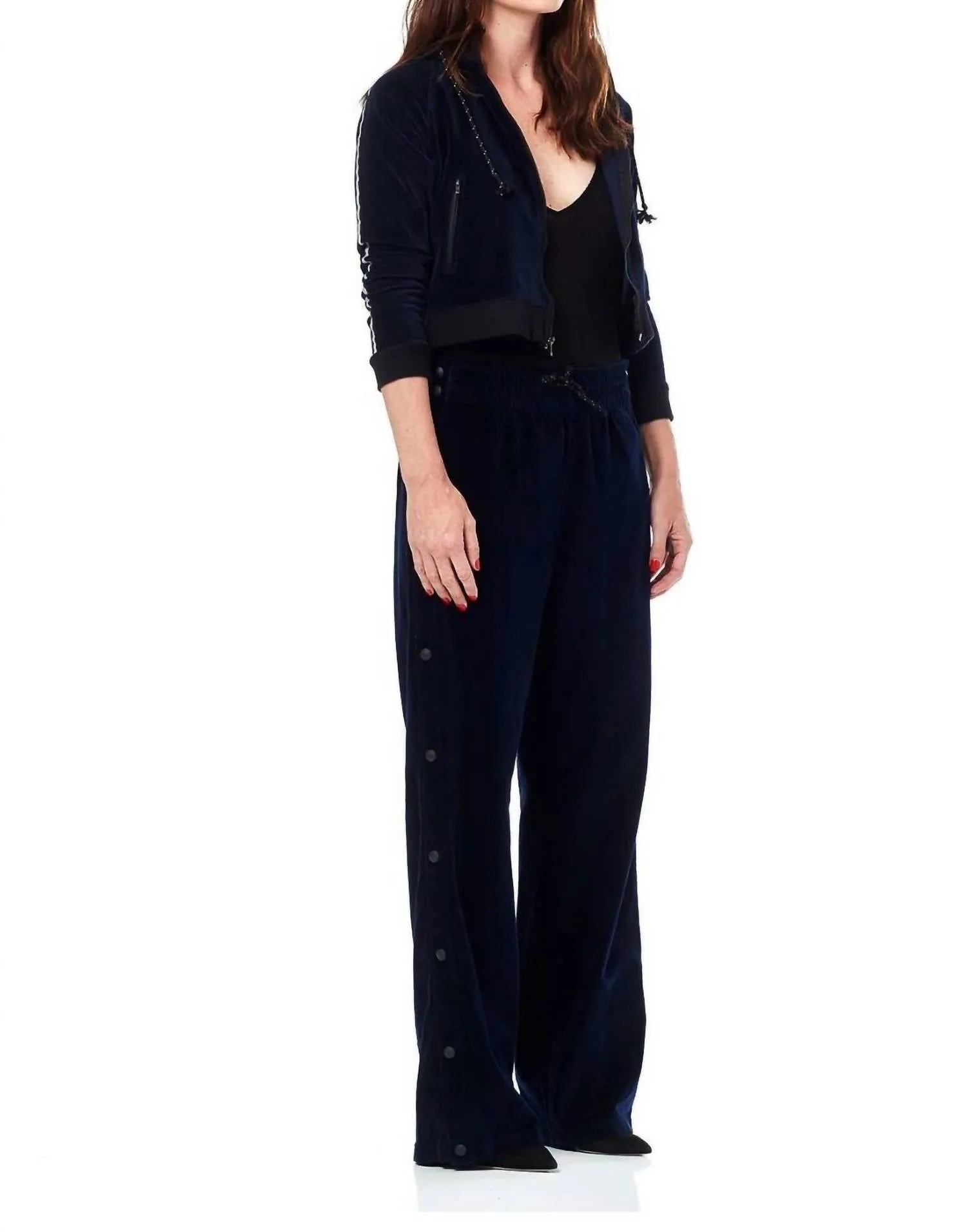 Aria Velvet Seitenschnapp-Hose in Blau