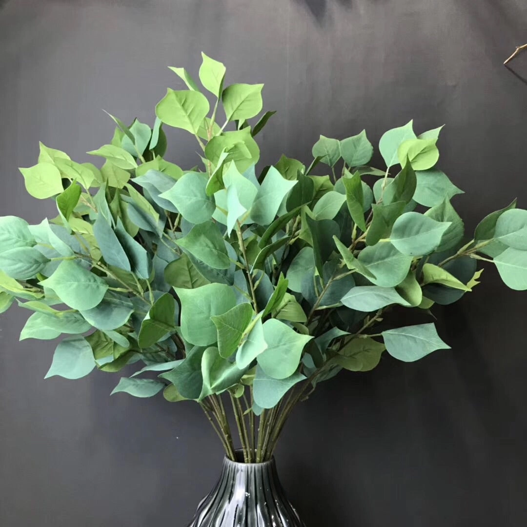 Artificial long stem green Bodhi leaf greenery ficus realistic flower bouquet  