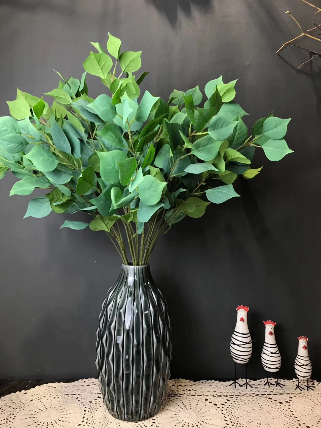 Artificial long stem green Bodhi leaf greenery ficus