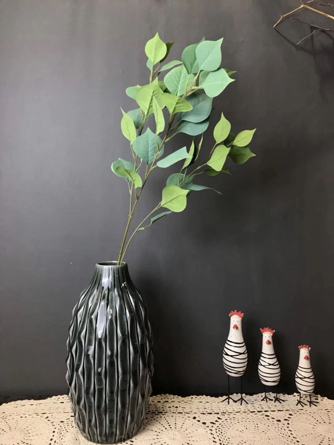 Artificial long stem green Bodhi leaf greenery ficus