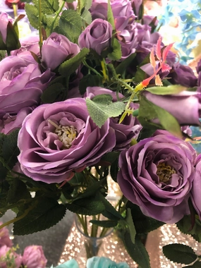 Artificial Rose Spray Lilac Purple realistic flower bouquet  