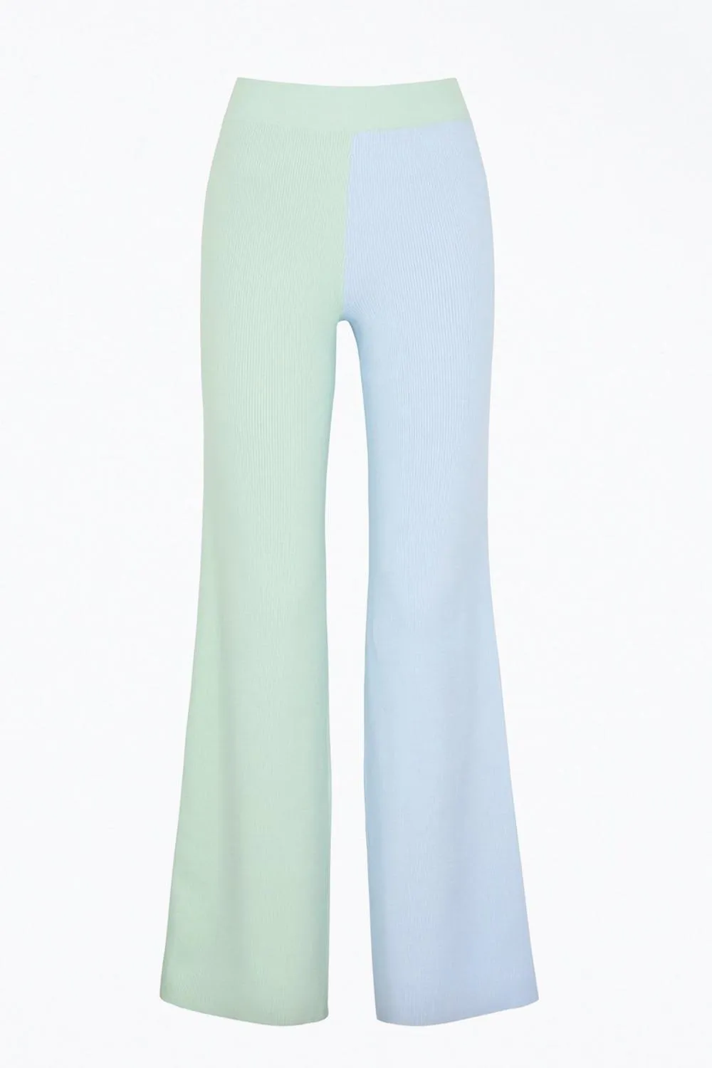 Awa Rippenstrick-Hose mit geradem Bein in Grün/Blau