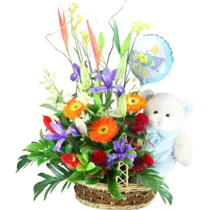 Baby Boy Basket,realistic flower bouquet 