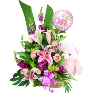 Baby Girl Basket,realistic flower bouquet 