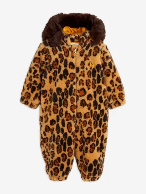 Brauner Kunstfell-Babystrampler mit Leopardenmuster für Mädchen
