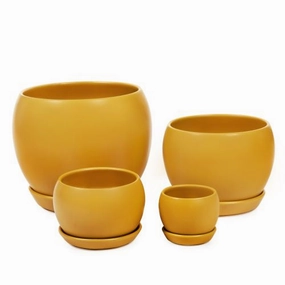Ball Pot with saucer - Matte Sunset,terracotta plant pot