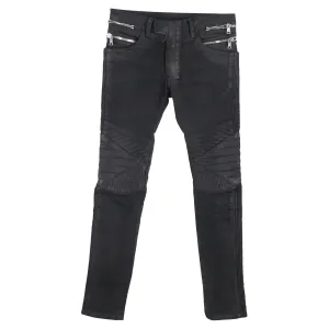 Balmain Gewachste Slim-Fit Bikerjeans in schwarzem Baumwoll-Denim