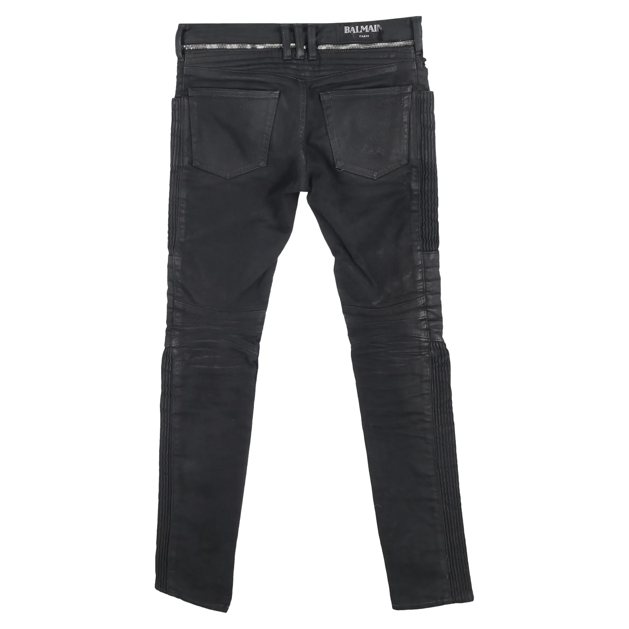 Balmain Gewachste Slim-Fit Bikerjeans in schwarzem Baumwoll-Denim