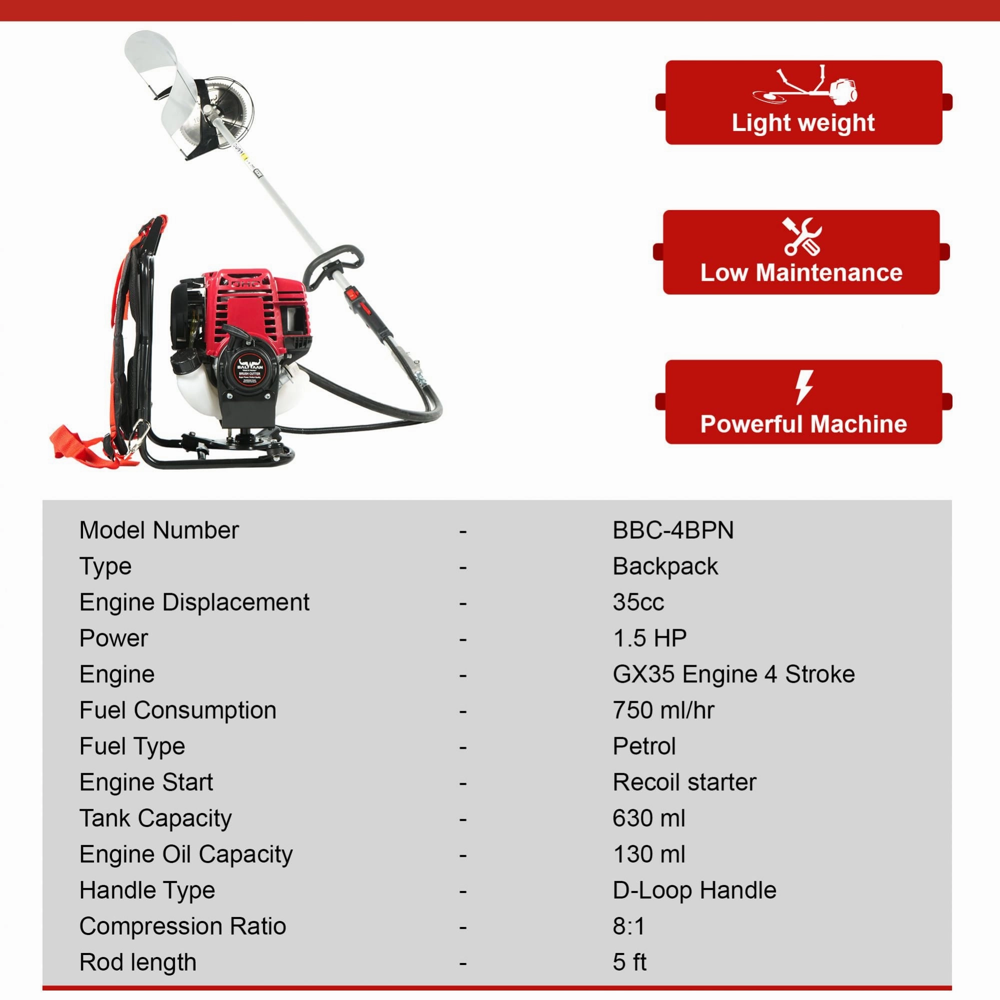 Balwaan BX-35B Back Pack Crop cum Grass Cutter| 35cc