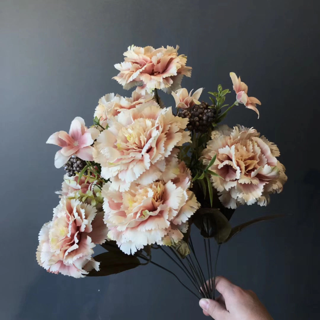 Big stem Carnation Mixed champagne blush artificial flower bouquet  