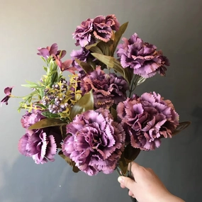 big stem carnation purple artificial flower bouquet  