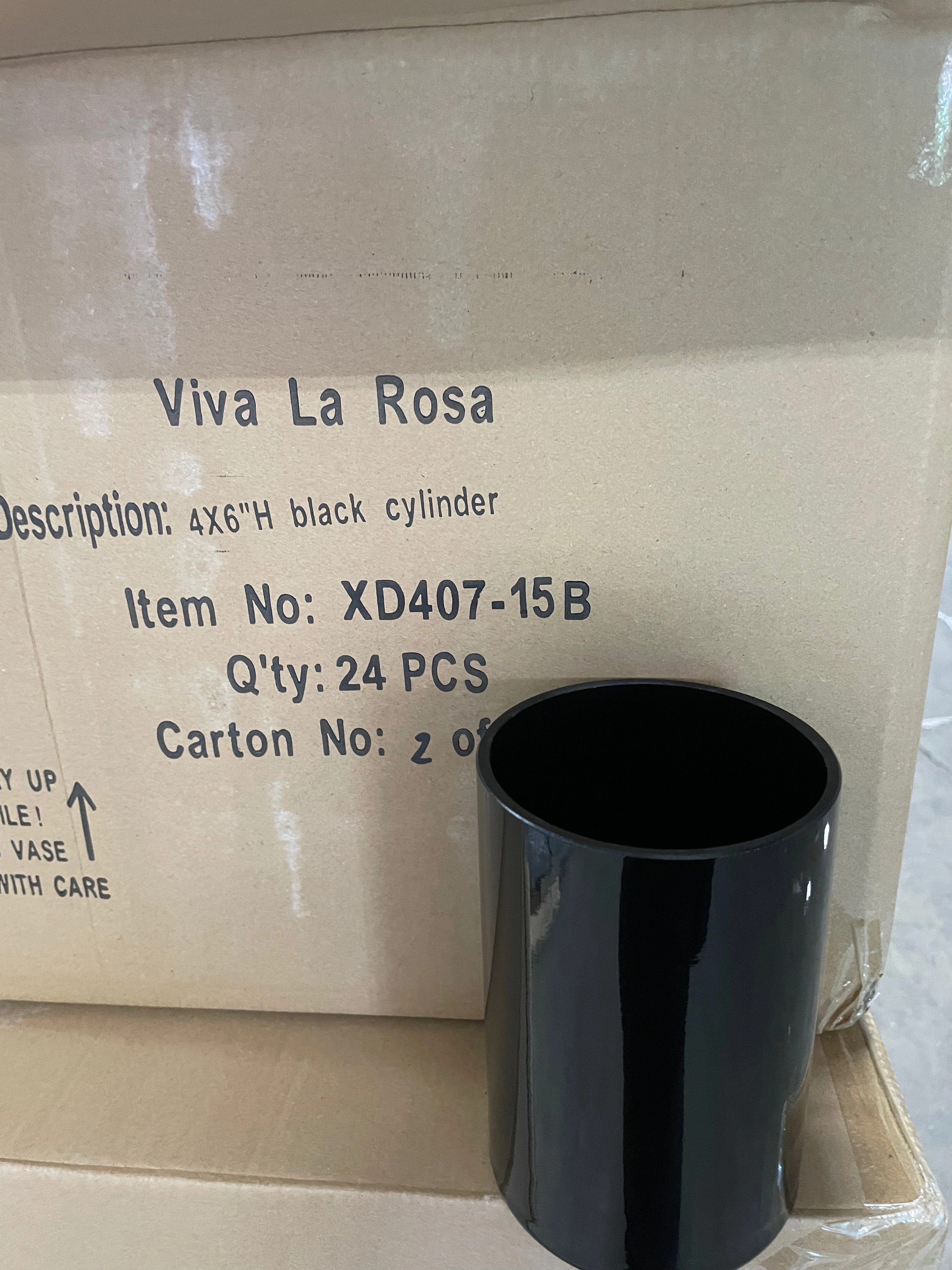 Black 4"x6H Cylinder Vase Thick Glass