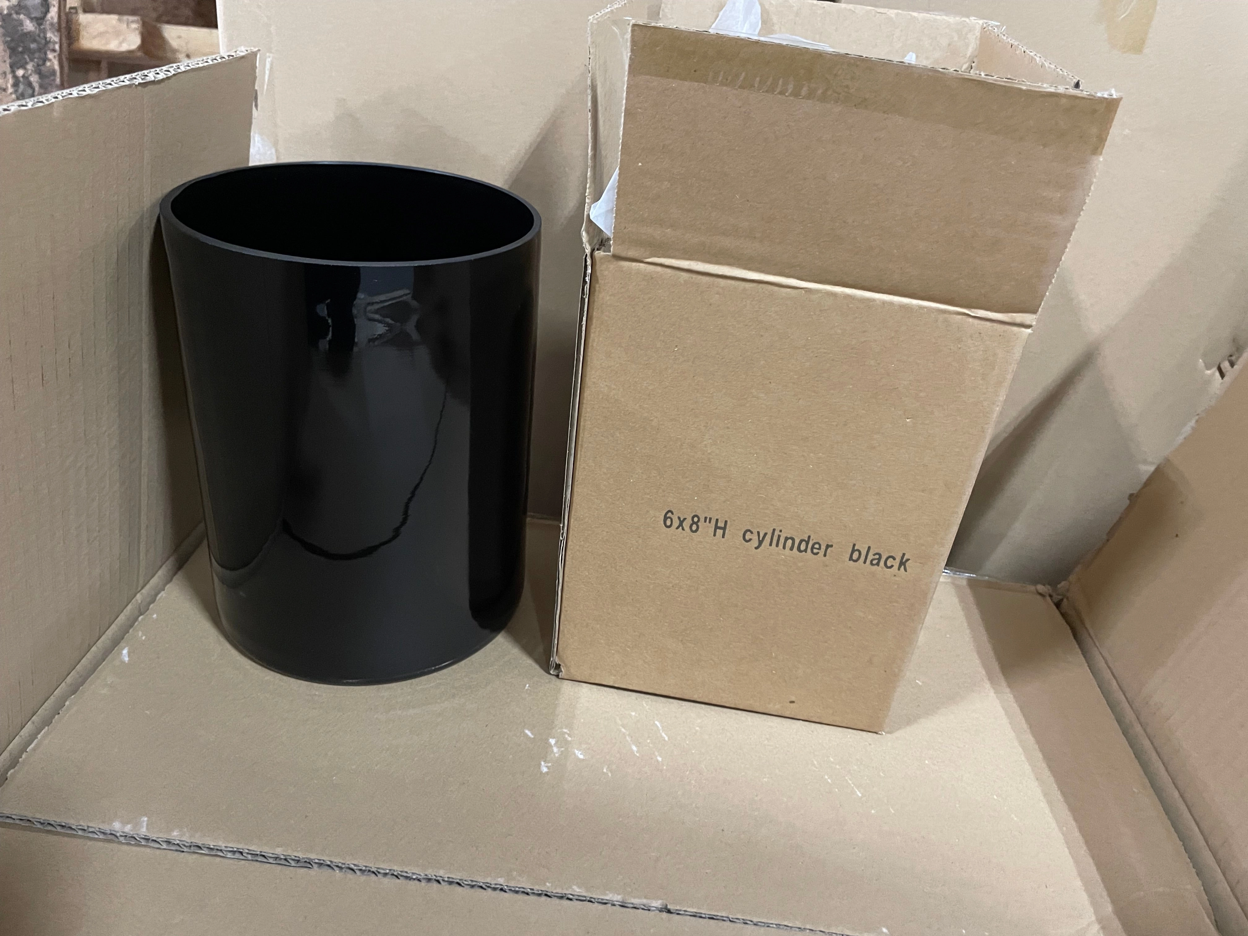 Black 6x8H Cylinder Vase Thick Glass,aesthetic flower vase