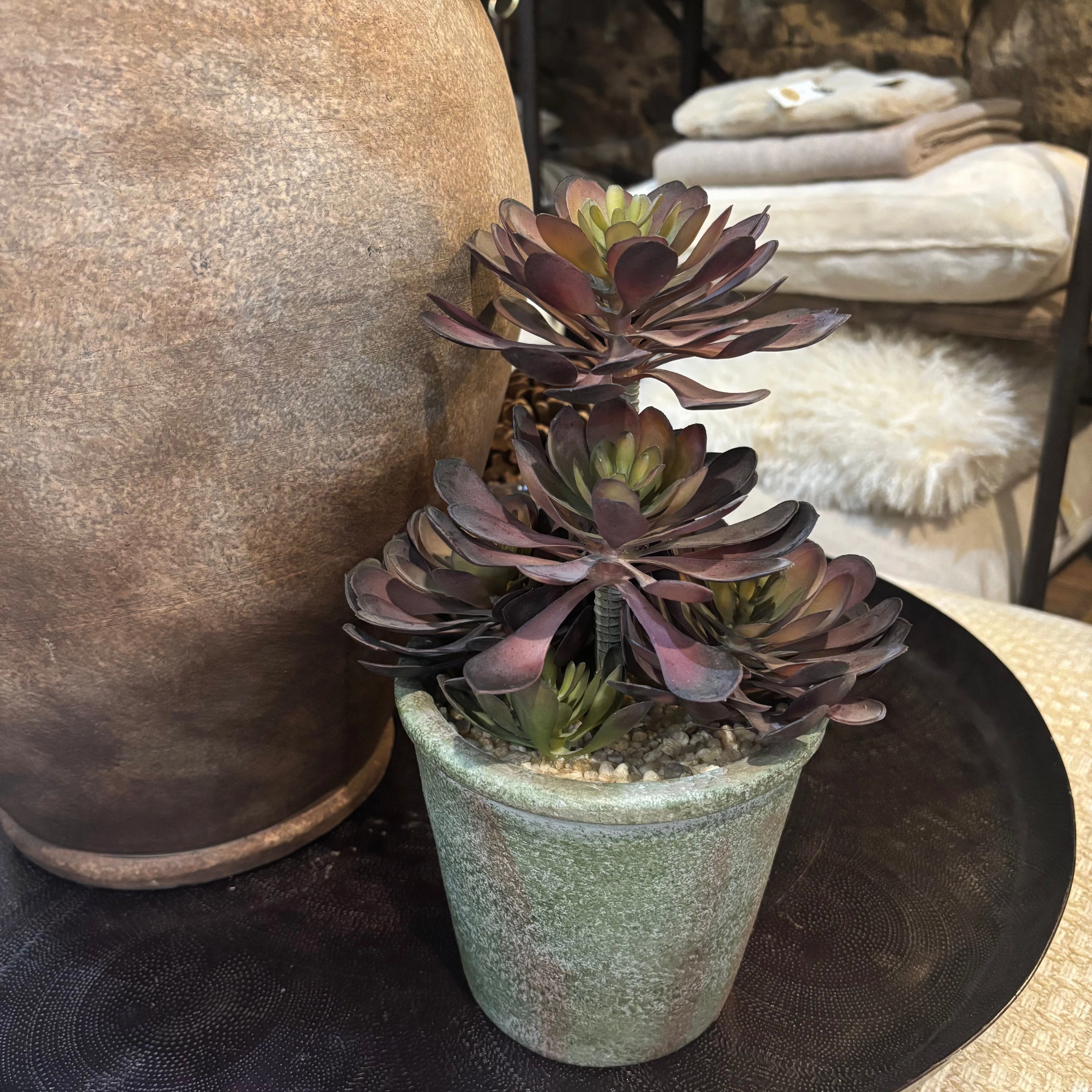 Black Aeonium Succulent in Textured Pot 31cm,dried artificial flower