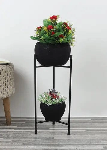 Black Apple Planter, Double Layered (Set of 2),plant shelf accessories