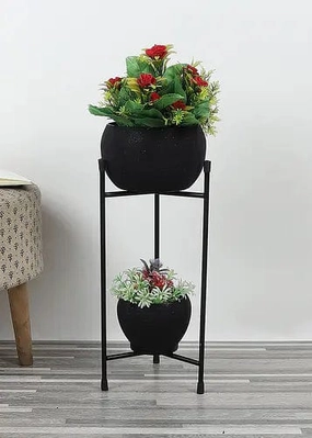 Black Apple Planter, Double Layered (Set of 2),plant shelf accessories