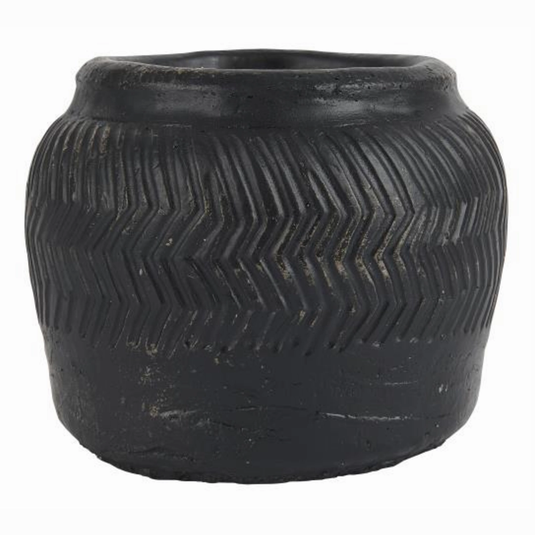 Black Cement Grooved Pot 12cm,dried artificial flower