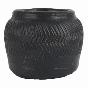 Black Cement Grooved Pot 12cm,dried artificial flower