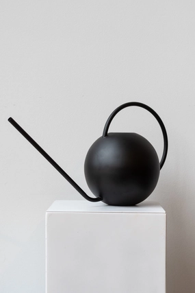 Black Matte Metal Round Watering Can,potted plant decor