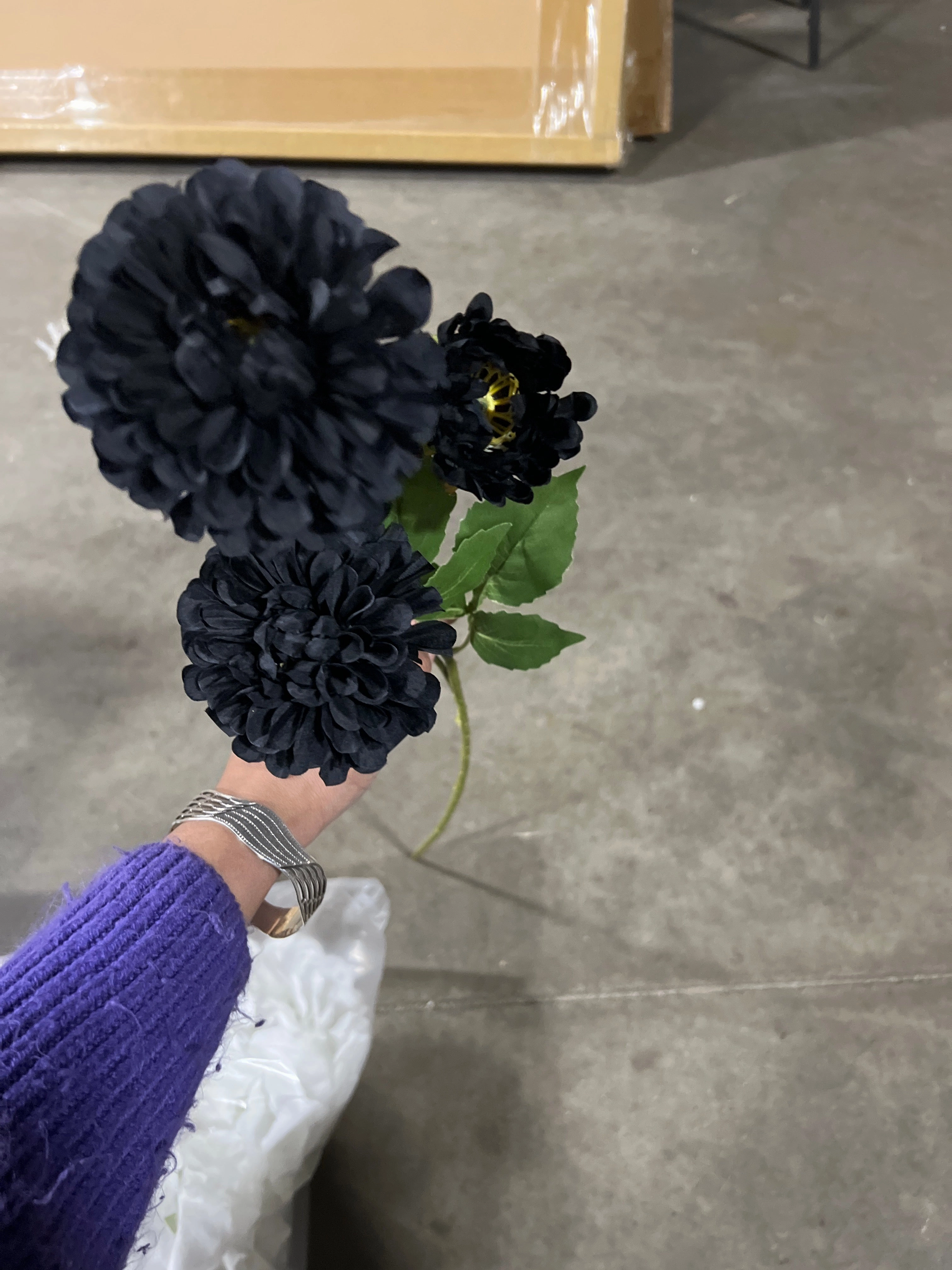 Black Pompom Dahlia spray artificial flower bouquet  
