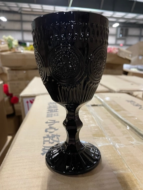 Black vintage sunflower drinking Glass 300ml crystal look(Goblet),aesthetic flower vase