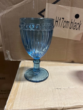 Blue Color Striped drinking Glass drinkware cup goblet,aesthetic flower vase