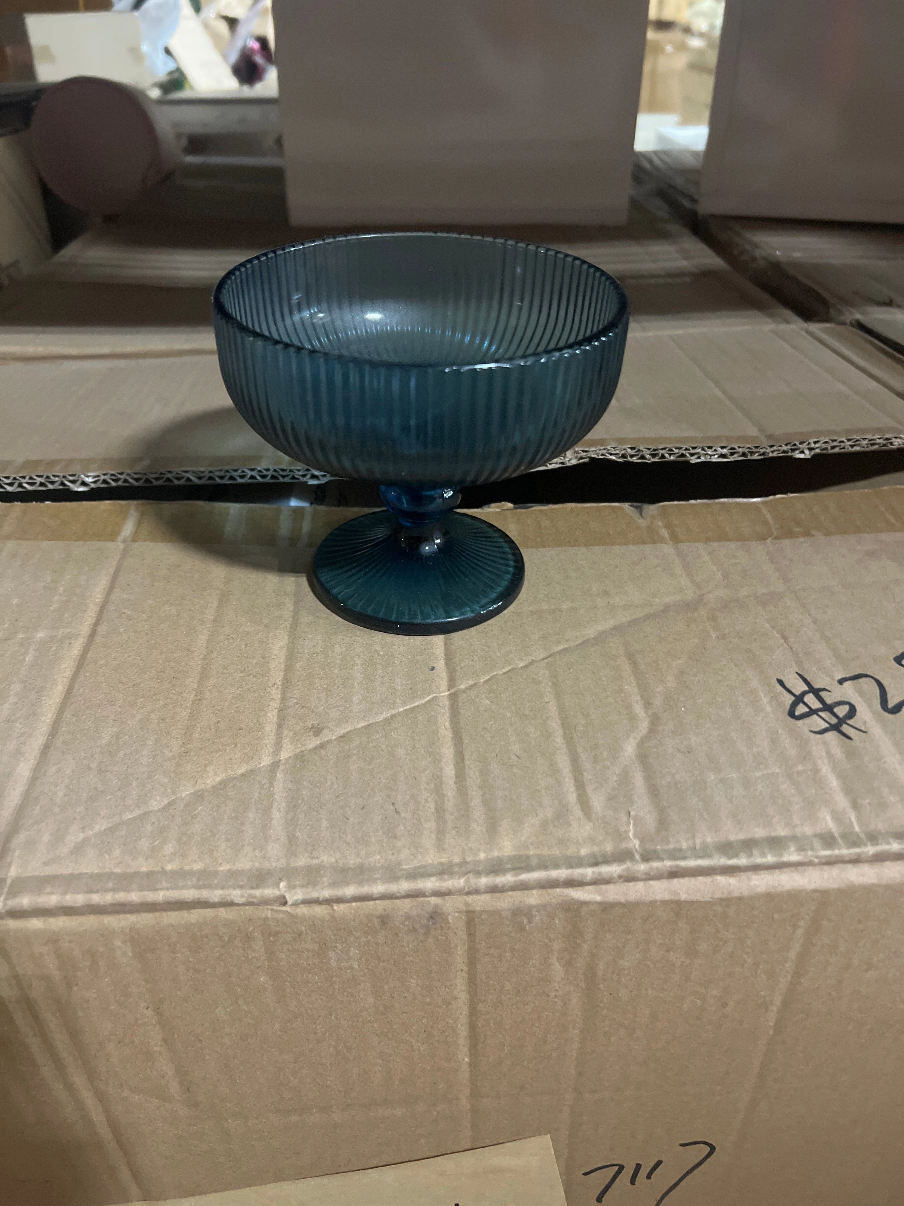 Blue Vintage striped coupe cocktail drinking Glass crystal look,aesthetic flower vase
