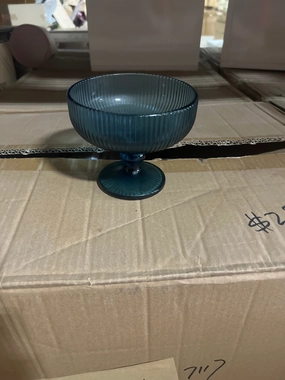 Blue Vintage striped coupe cocktail drinking Glass crystal look,aesthetic flower vase